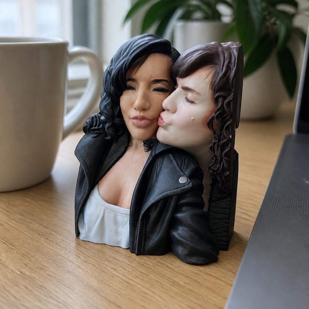 Mumma and me as a real 3D print on a desk