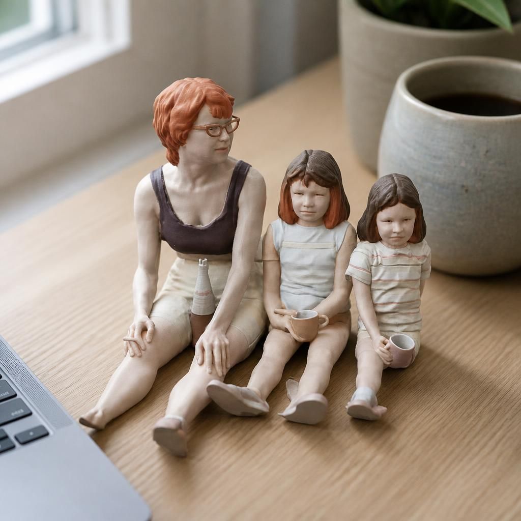 Family as a real 3D print on a desk