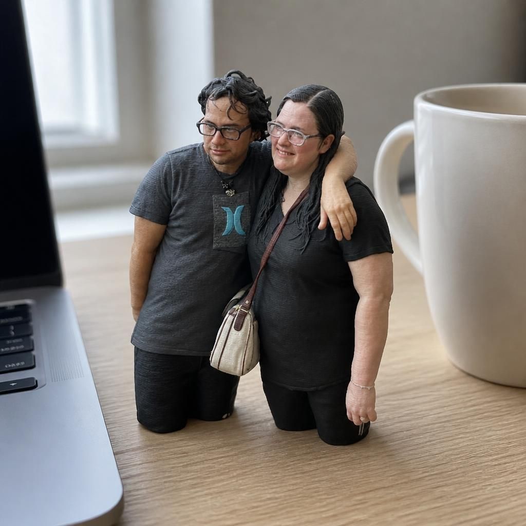 Abby and Alek as a real 3D print on a desk