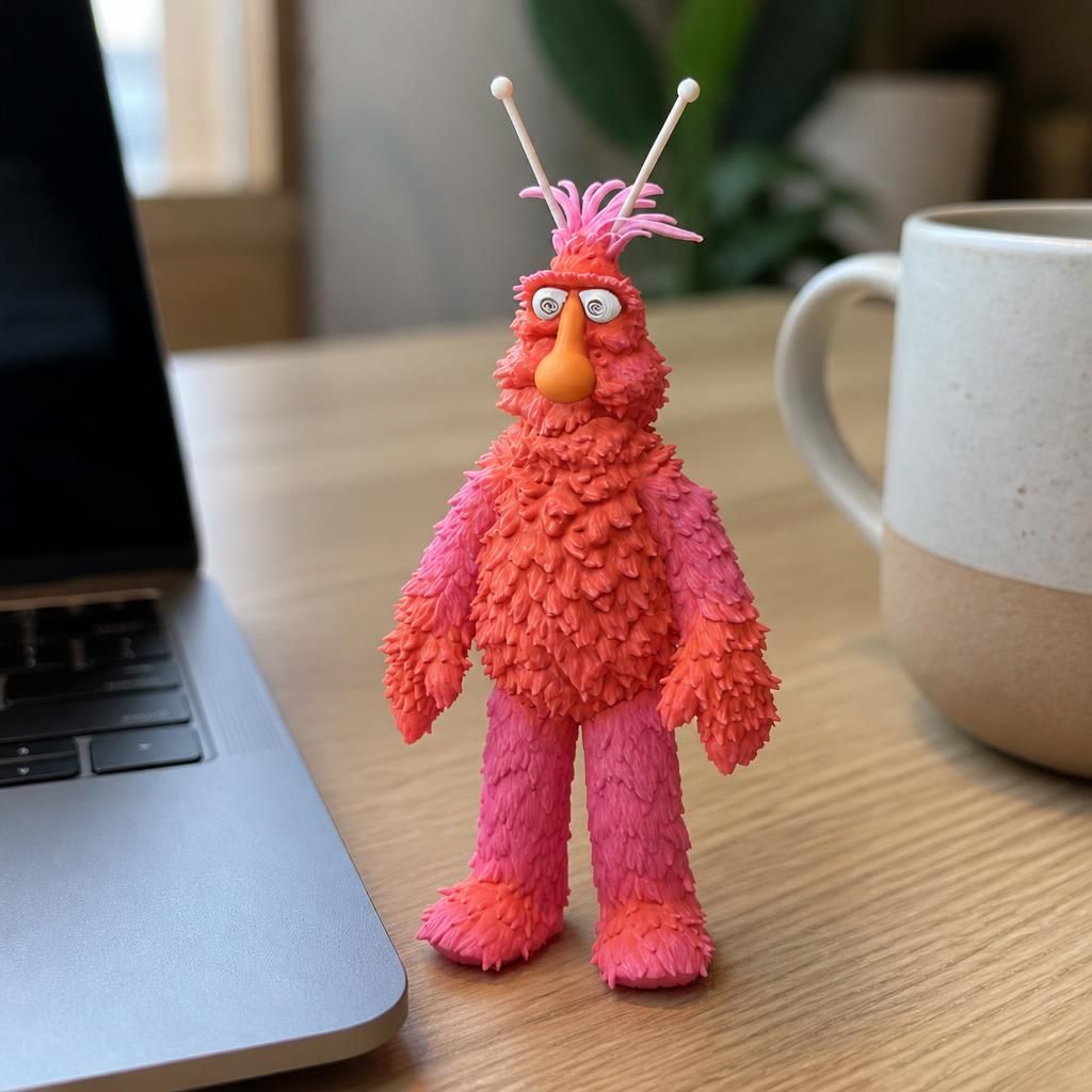 Television Monster Revision as a real 3D print on a desk