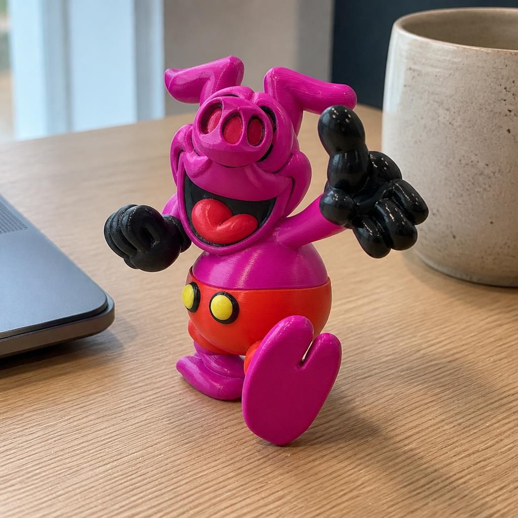 Wally Pig as a real 3D print on a desk