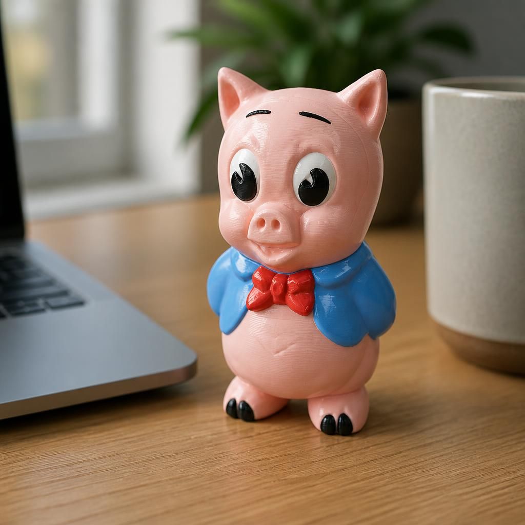 Porky as a real 3D print on a desk