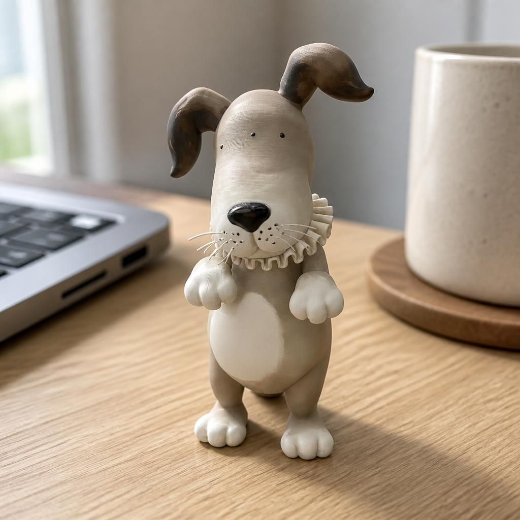 ‘Lil Kip The Wonder Pooch (1890) as a real 3D print on a desk