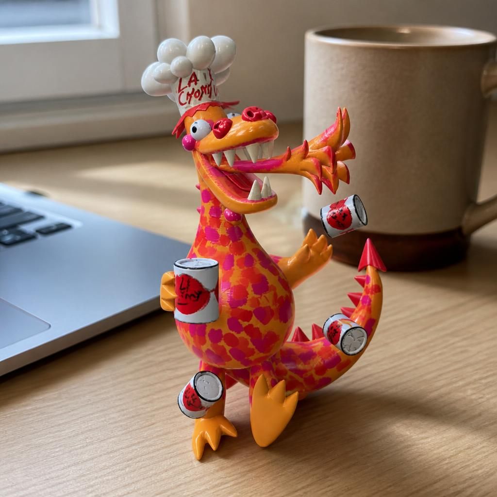 La Choy Dragon as a real 3D print on a desk