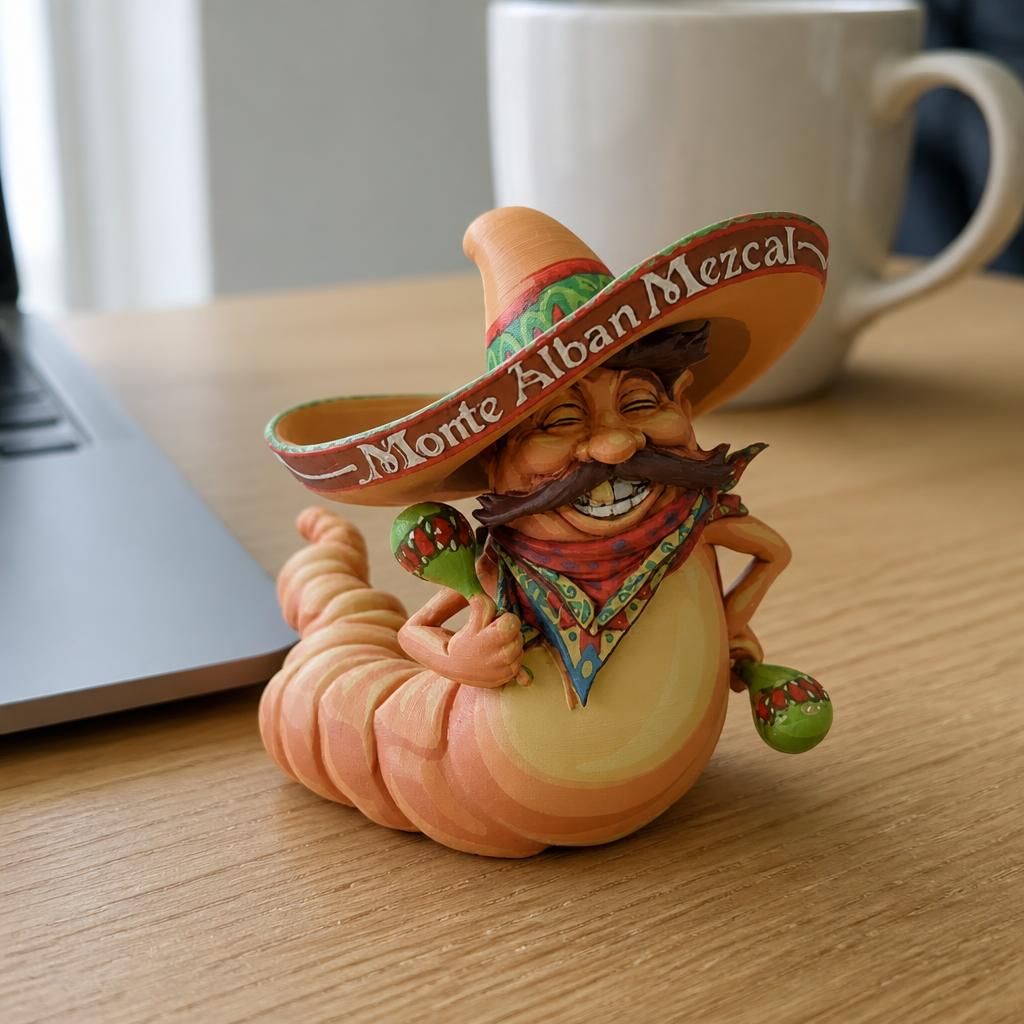 Tequila Worm as a real 3D print on a desk