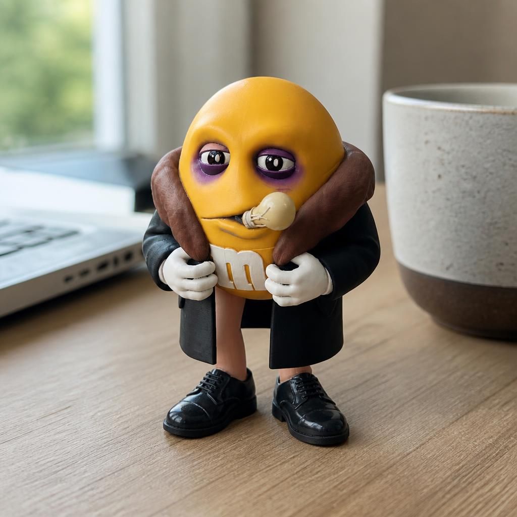 Uncle Fester M&M as a real 3D print on a desk