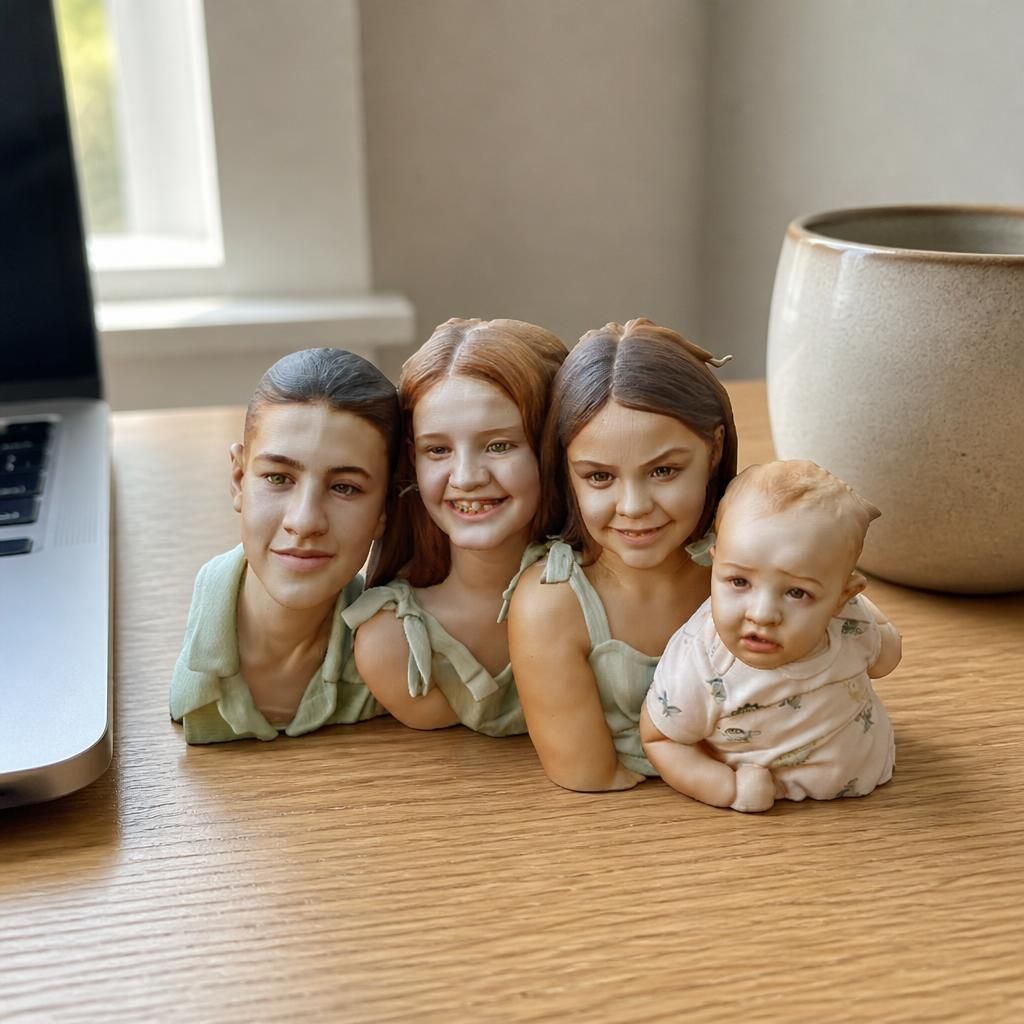 Grandkids 2026 as a real 3D print on a desk