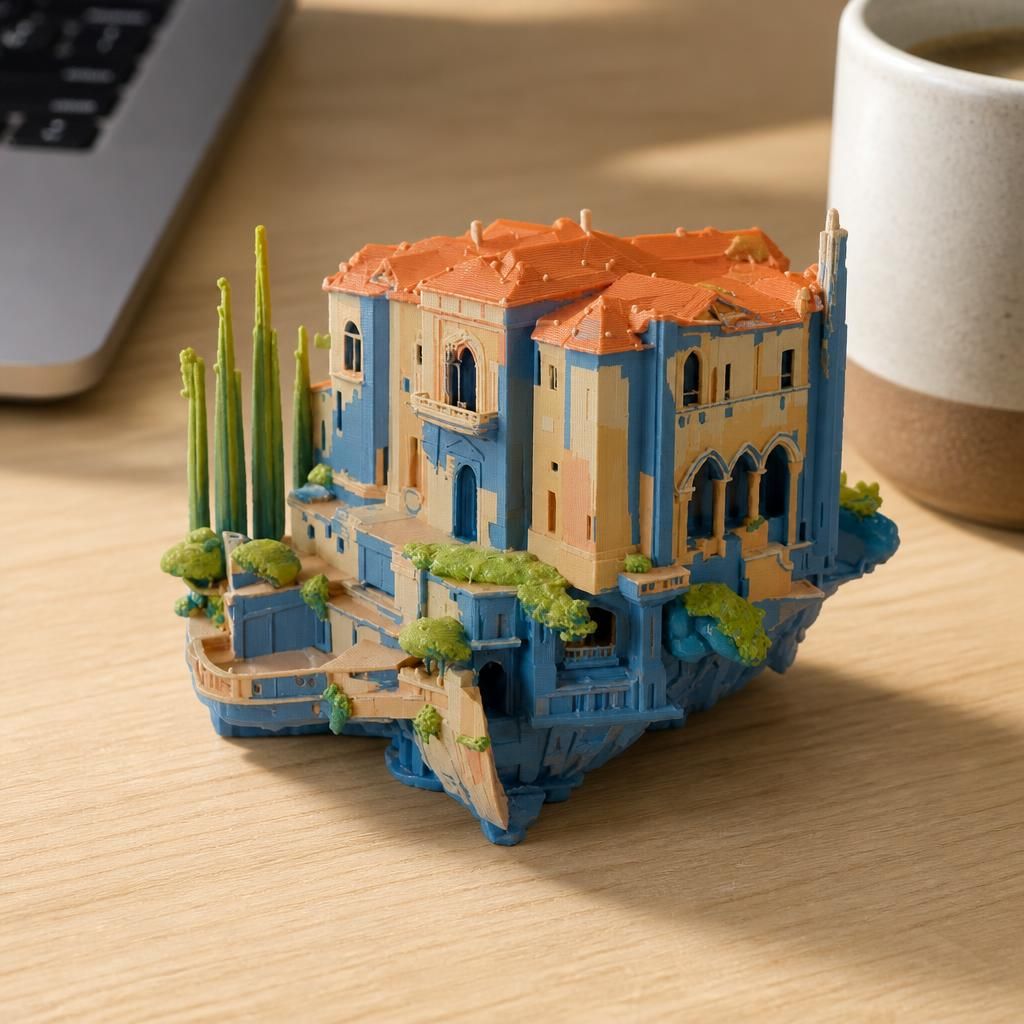Edge Esmeralda floating island as a real 3D print on a desk