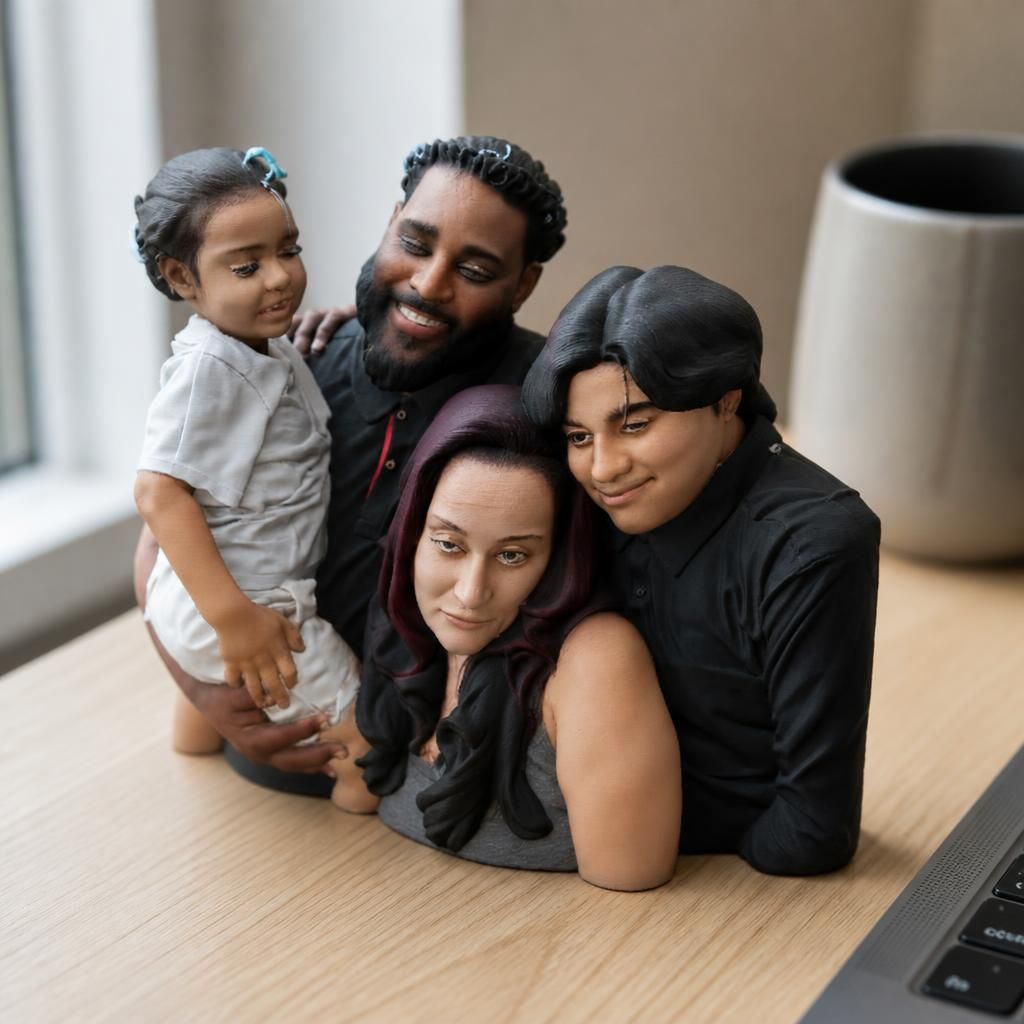 Family as a real 3D print on a desk