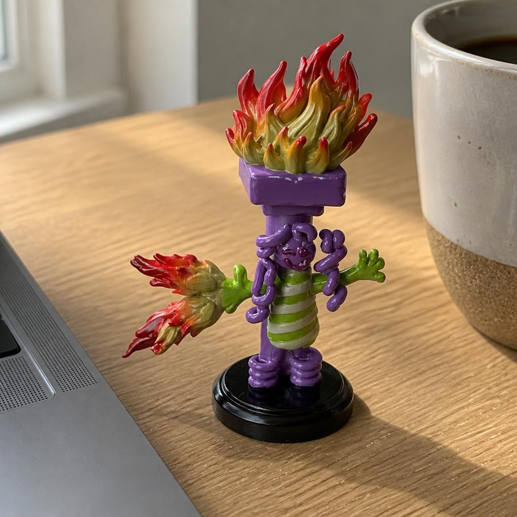 Strong fire girl as a real 3D print on a desk