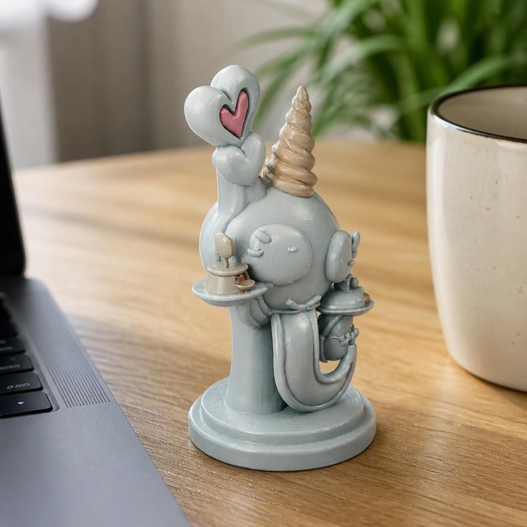 Strong Narwhal as a real 3D print on a desk