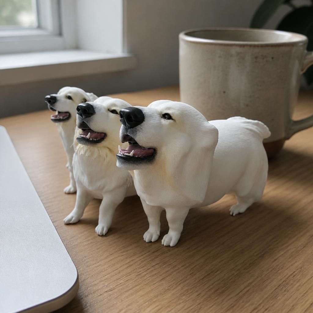 Stephs dogs as a real 3D print on a desk