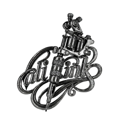 A wall sign that says Ali.Ink and has a tattoo machine similar to this picture