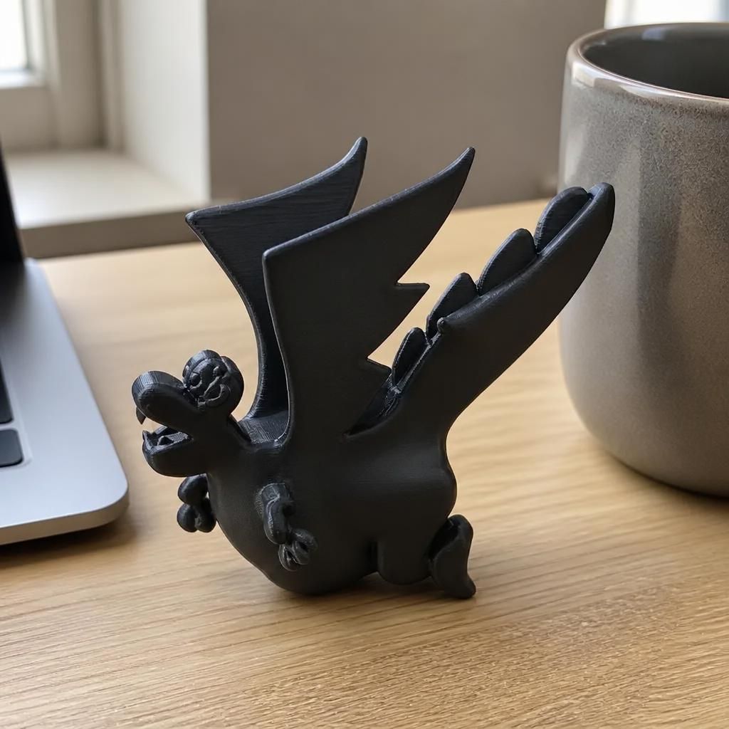 dragon drawing as a real 3D print on a desk